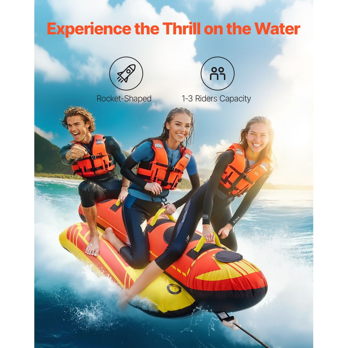 Towable Tubes for Boating, 1-3 Riders Inflatable Boat Tubes and Towables, 510lbs Capacity Hot Dog Water Sport Tube for Boat to Pull - with Full Nylon Cover, Padded Handles & Speed Safety Valve