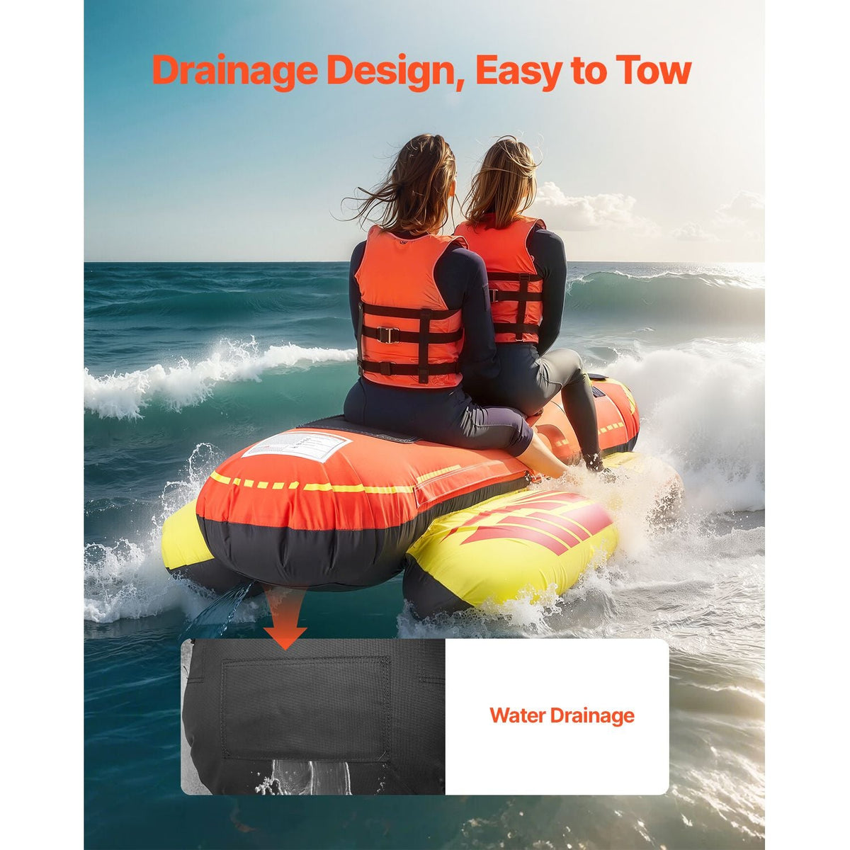 Towable Tubes for Boating, 1-3 Riders Inflatable Boat Tubes and Towables, 510lbs Capacity Hot Dog Water Sport Tube for Boat to Pull - with Full Nylon Cover, Padded Handles & Speed Safety Valve