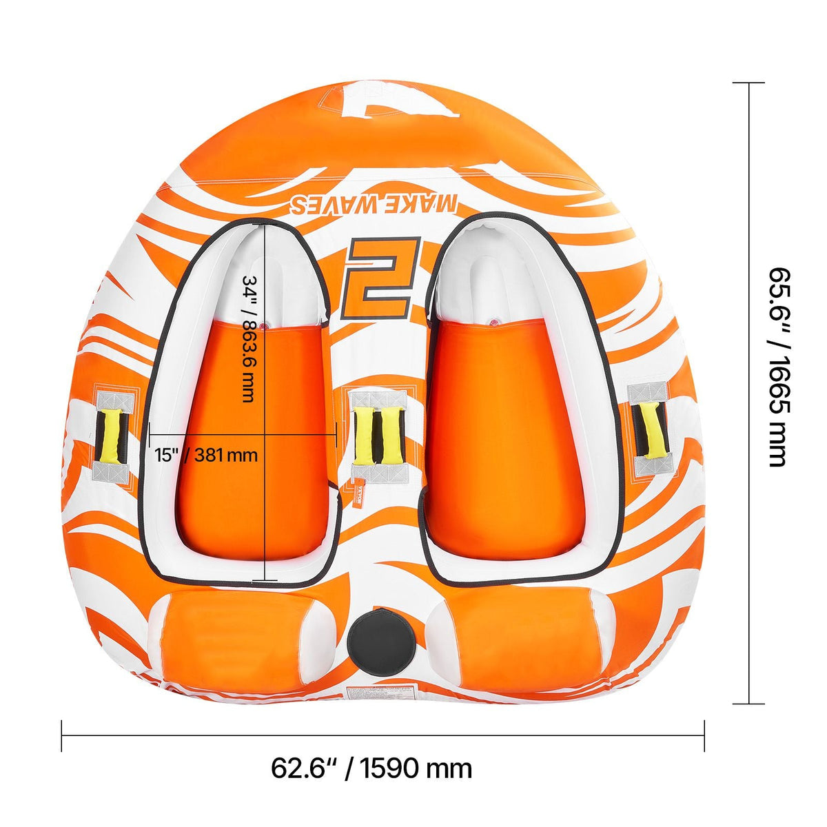 Towable Tubes for Boating 2 Person, Inflatable Boat Tubes and Towables with 2 Cockpits, 340lbs Water Sport Tubes for Boat to Pull - with 840D Full Nylon Cover, Padded Grab Handles & Safety Valve