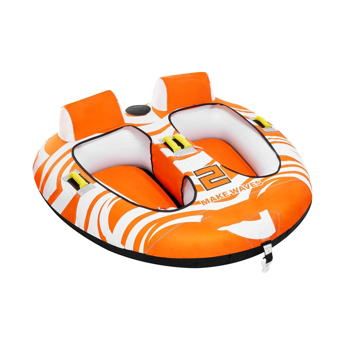 Towable Tubes for Boating 2 Person, Inflatable Boat Tubes and Towables with 2 Cockpits, 340lbs Water Sport Tubes for Boat to Pull - with 840D Full Nylon Cover, Padded Grab Handles & Safety Valve