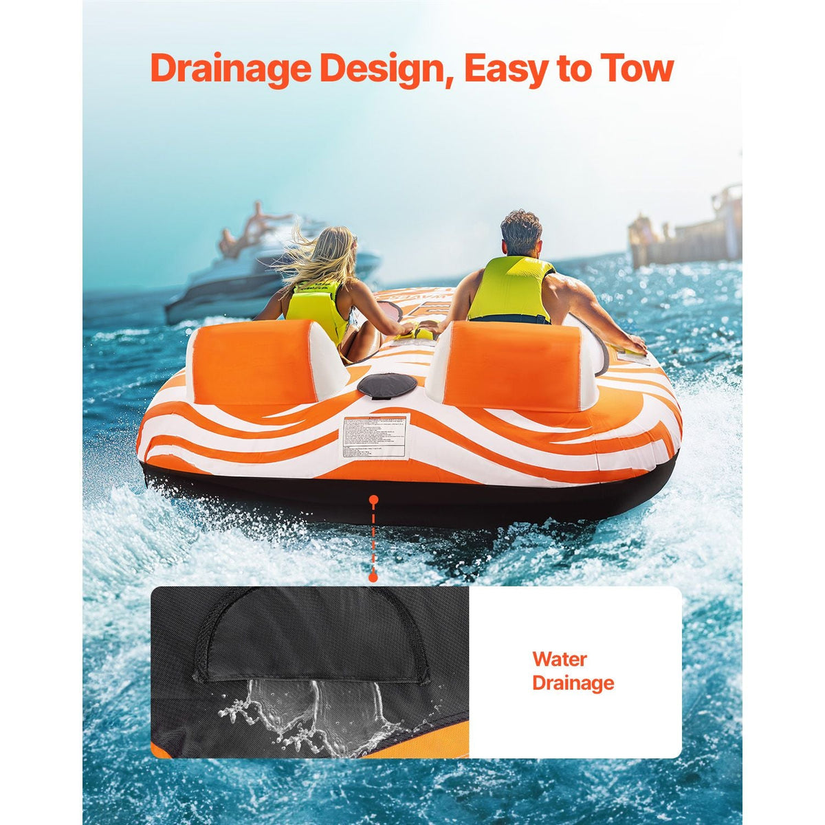 Towable Tubes for Boating 2 Person, Inflatable Boat Tubes and Towables with 2 Cockpits, 340lbs Water Sport Tubes for Boat to Pull - with 840D Full Nylon Cover, Padded Grab Handles & Safety Valve
