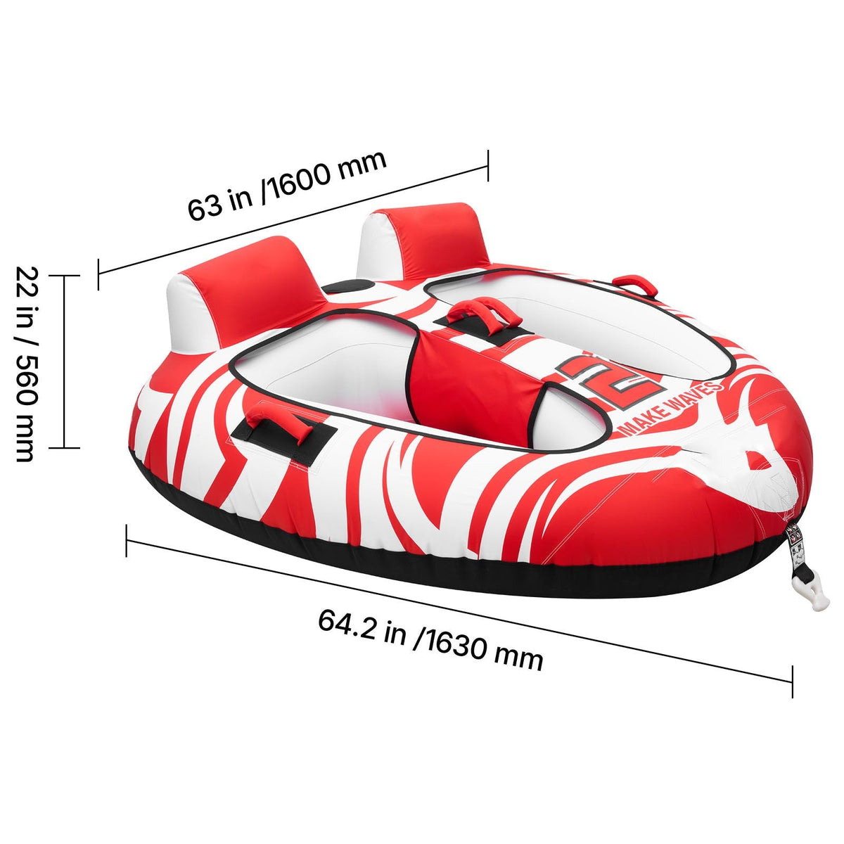 Towable Tubes for Boating, 2-Rider Inflatable Boat Tubes and Towables, 340 lbs Capacity Water Sport Tubes for Boat to Pull - with 2 Cockpits, Full Nylon Cover, Padded Grab Handles & Safety Valve