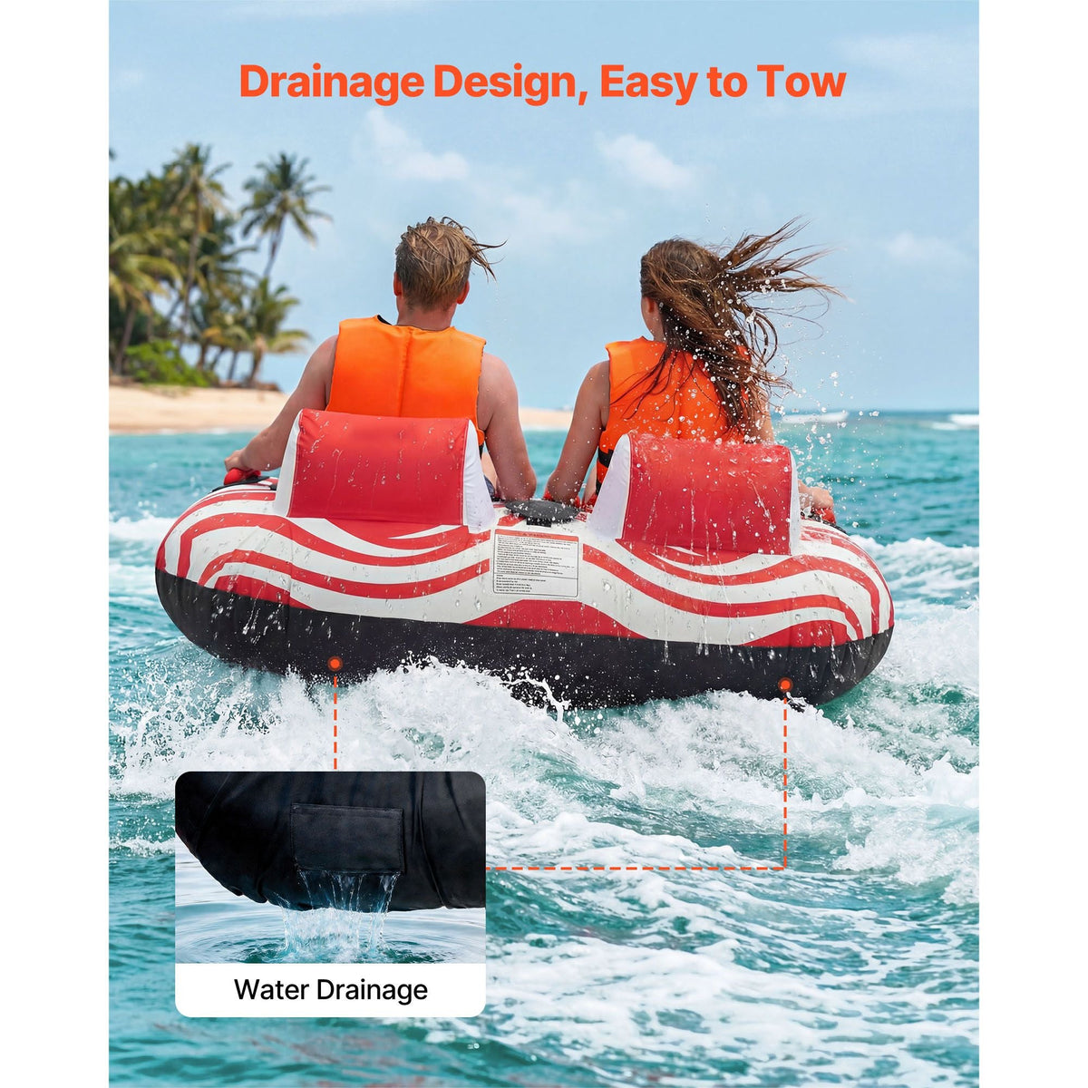 Towable Tubes for Boating, 2-Rider Inflatable Boat Tubes and Towables, 340 lbs Capacity Water Sport Tubes for Boat to Pull - with 2 Cockpits, Full Nylon Cover, Padded Grab Handles & Safety Valve