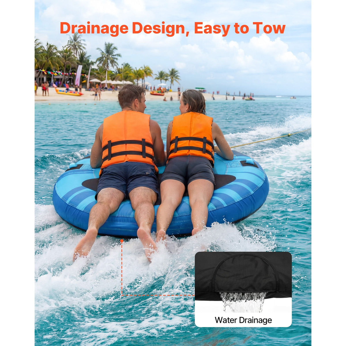 Towable Tubes for Boating, 3-Rider Inflatable Boat Tubes and Towables, 510lbs Capacity Water Sport Tube for Boat to Pull - with Anti-Slip Pad, Full Nylon Cover, Padded Handles & Safety Valve