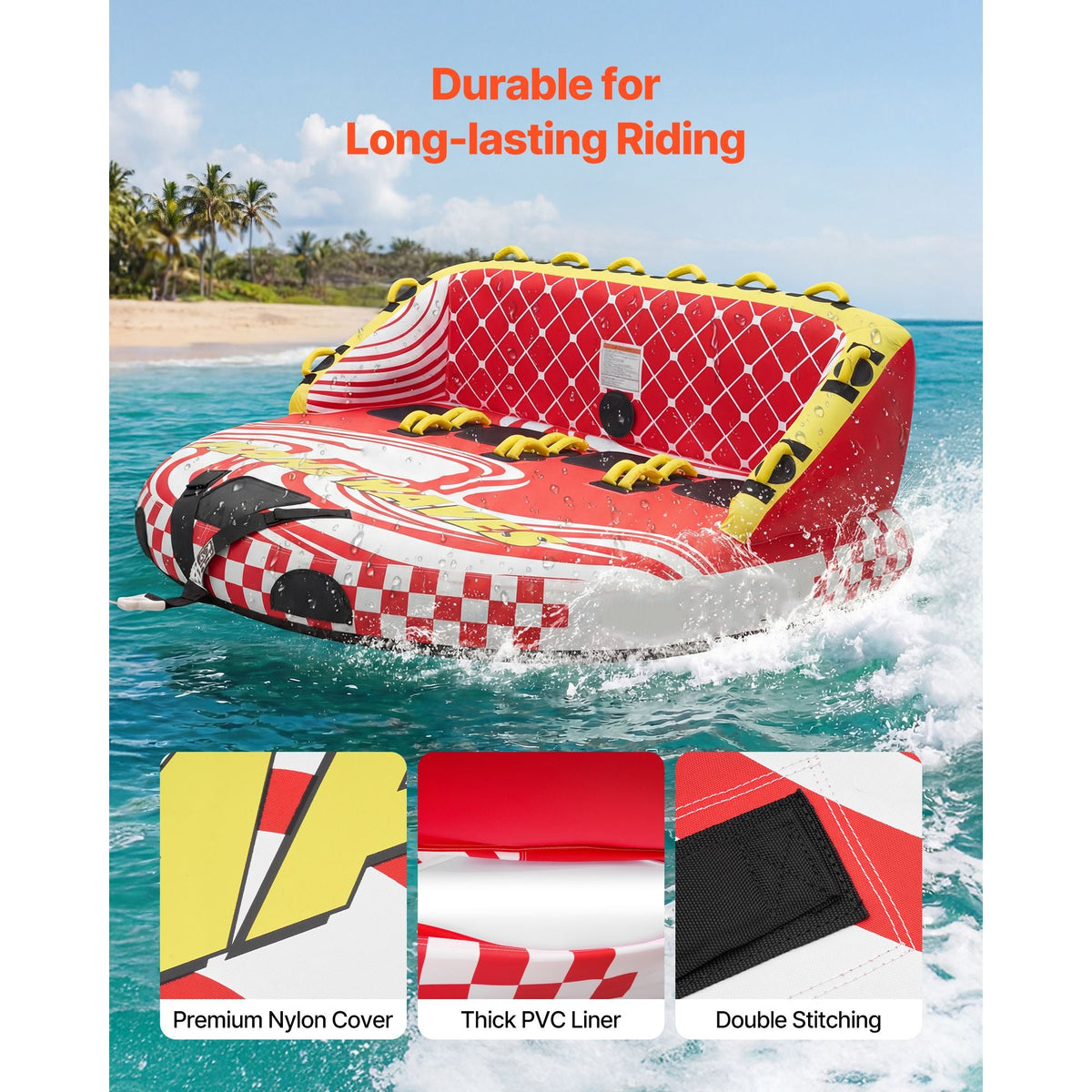 Towable Tubes for Boating, 4-Rider Inflatable Towable Tube for Boat to Pull, 680 lbs Capacity Water Sports Boating Tubes - with Full Nylon Cover, Dual Tow Points, Safety Valve & Padded Handles