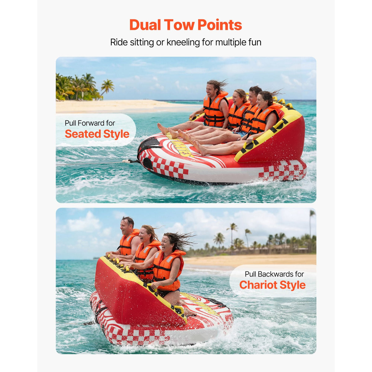 Towable Tubes for Boating, 4-Rider Inflatable Towable Tube for Boat to Pull, 680 lbs Capacity Water Sports Boating Tubes - with Full Nylon Cover, Dual Tow Points, Safety Valve & Padded Handles