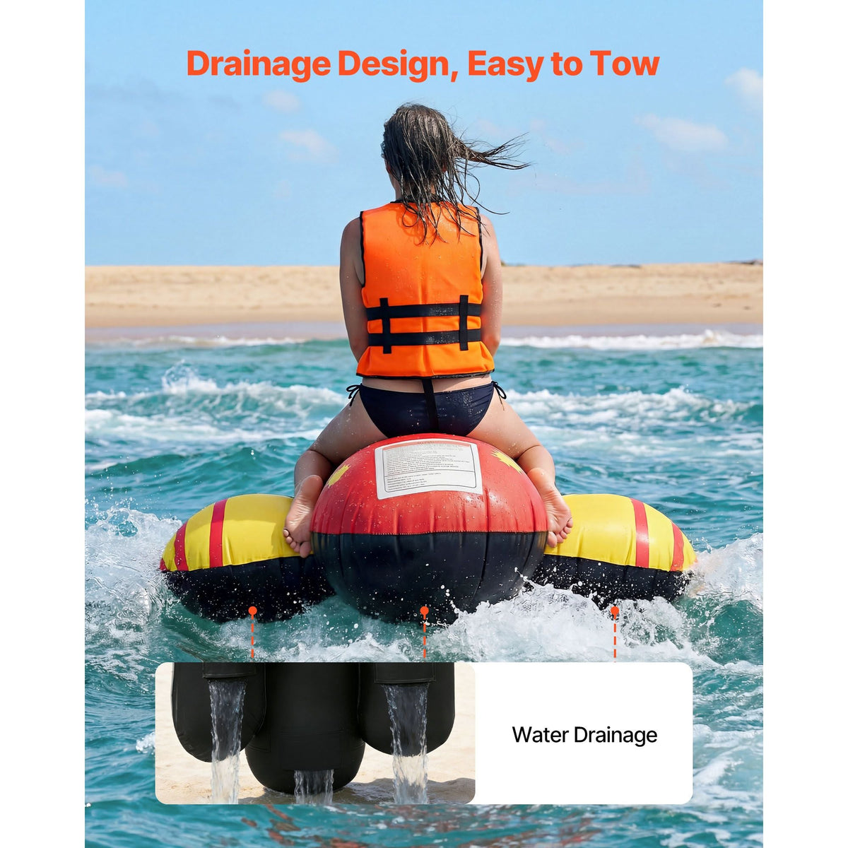 Towable Tubes for Boating, 5 Riders Inflatable Boat Tubes and Towables, 850 lbs Capacity Water Sport Tube for Boat to Pull - with Full Nylon Cover, Padded Grip Handles & Safety Valve