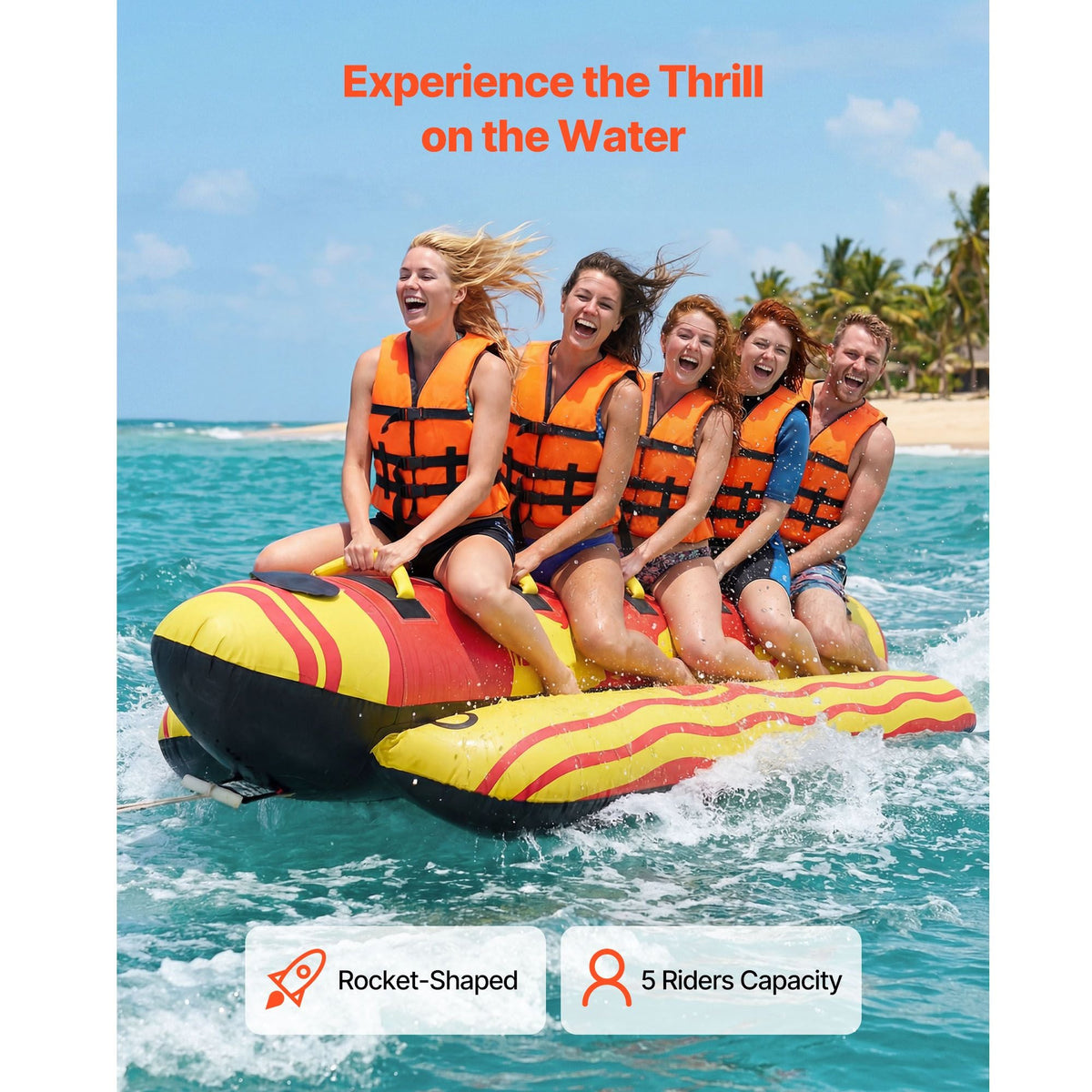 Towable Tubes for Boating, 5 Riders Inflatable Boat Tubes and Towables, 850 lbs Capacity Water Sport Tube for Boat to Pull - with Full Nylon Cover, Padded Grip Handles & Safety Valve