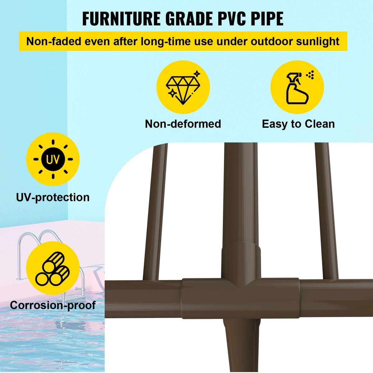 Towel Rack, 5 Bars Outdoor PVC Towel Holder, Floor Standing Pool Towel Hanger Stand with Clips, Bag & Hook, Outdoor Indoor Quilt Drying Rack Organizer, Ideal for Poolside, Bathroom, Spa, Brown