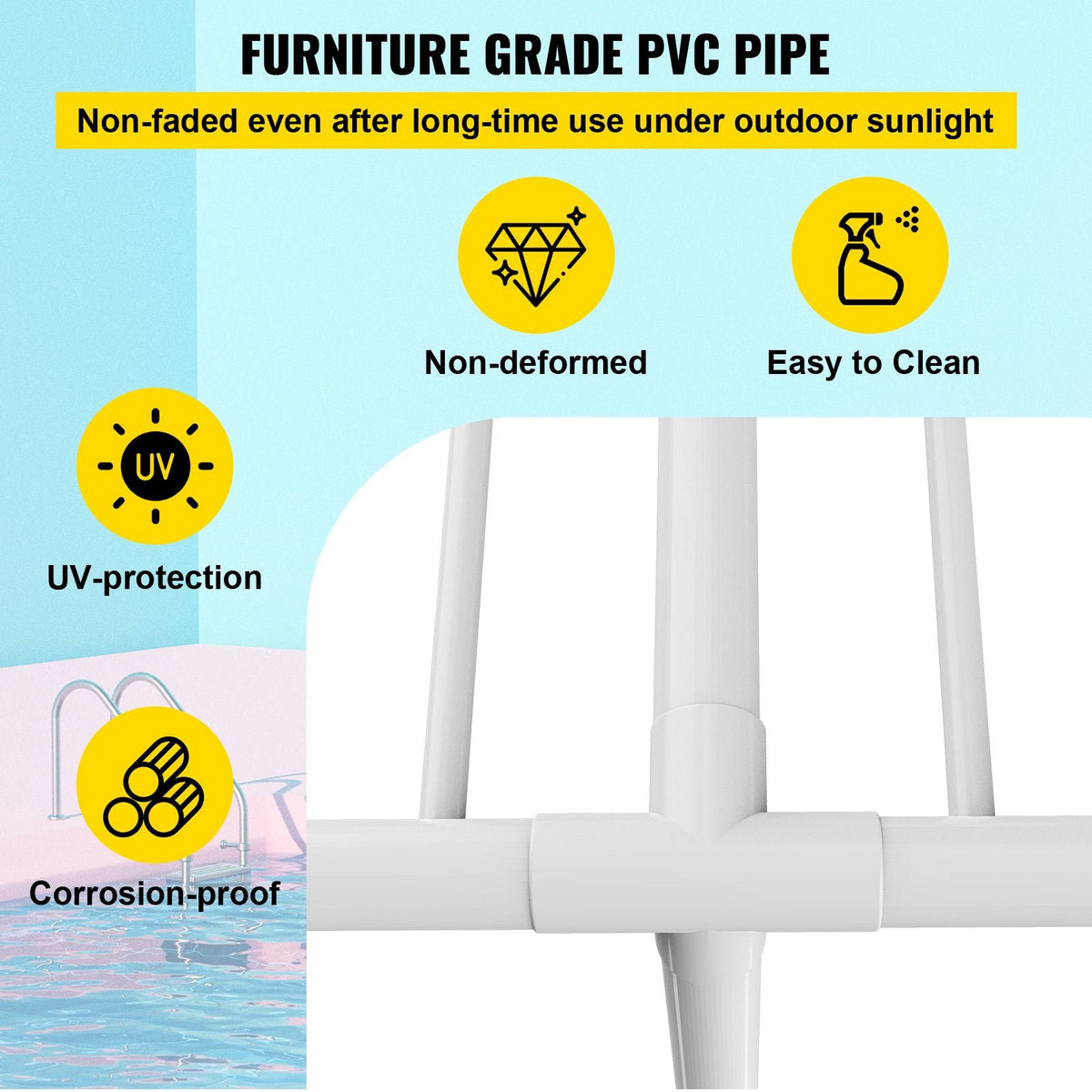 Towel Rack, 5 Bars Outdoor PVC Towel Holder, Floor Standing Pool Towel Hanger Stand with Clips, Bag & Hook, Outdoor Indoor Quilt Drying Rack Organizer, Ideal for Poolside, Bathroom, Spa, White