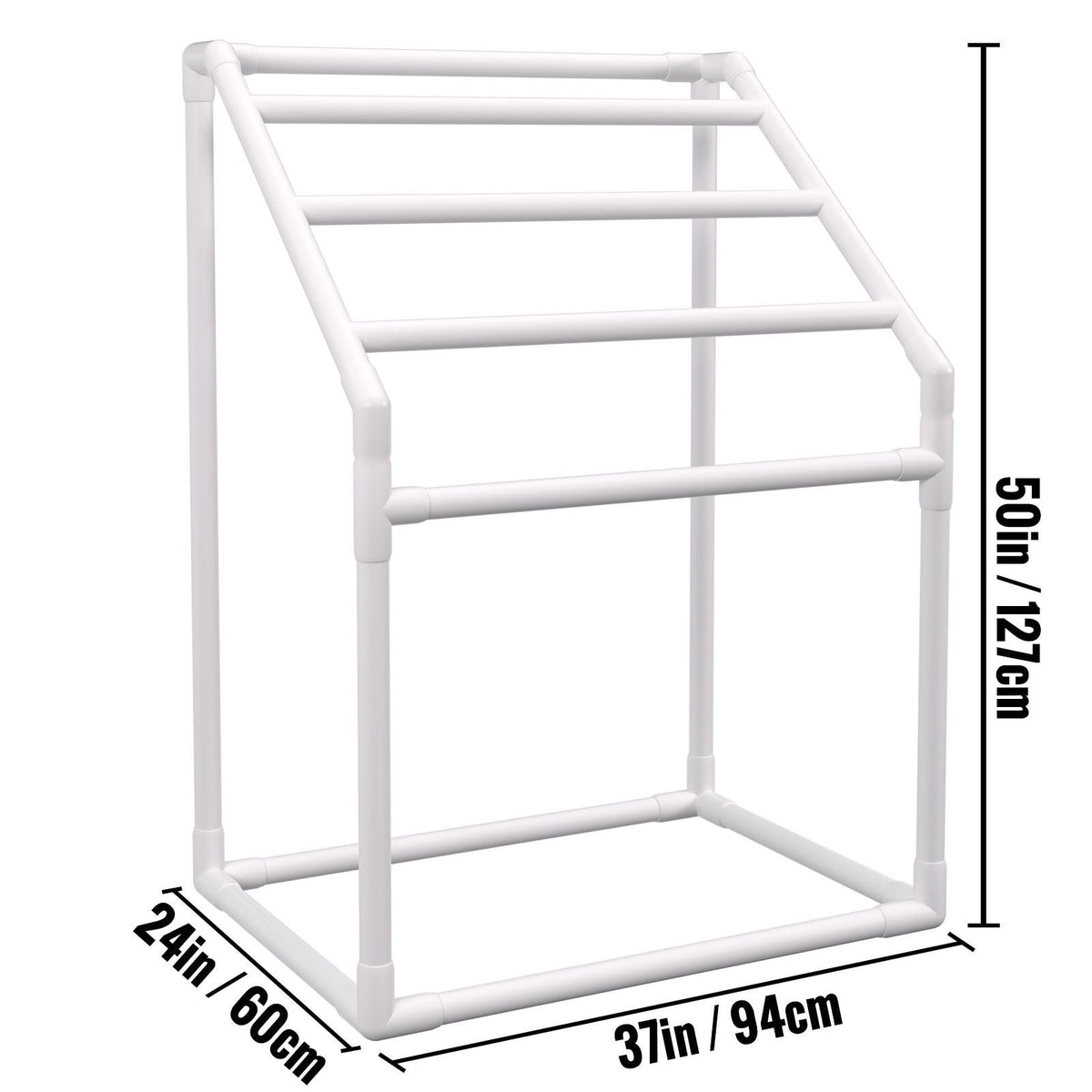 Towel Rack, 5 Bars Outdoor PVC Towel Holder, Freestanding Pool Towel Hanger Stand with Clips, Bag & Hook, Outdoor Indoor Quilt Drying Rack Organizer, Ideal for Poolside, Bathroom, Spa, White