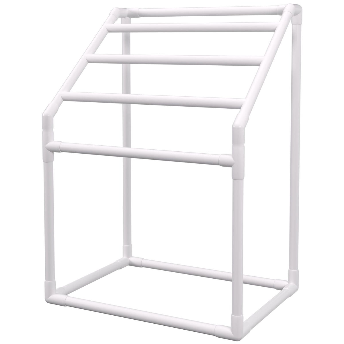 Towel Rack, 5 Bars Outdoor PVC Towel Holder, Freestanding Pool Towel Hanger Stand with Clips, Bag & Hook, Outdoor Indoor Quilt Drying Rack Organizer, Ideal for Poolside, Bathroom, Spa, White