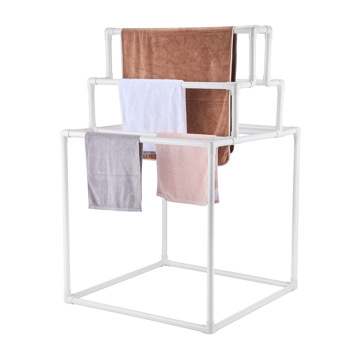 Towel Rack, 8 Bars Outdoor PVC Towel Holder, Freestanding Pool Towel Hanger Stand Next to Hot Tub, Outdoor Indoor Quilt Drying Rack Organizer, Ideal for Poolside, Bathroom, Spa, White