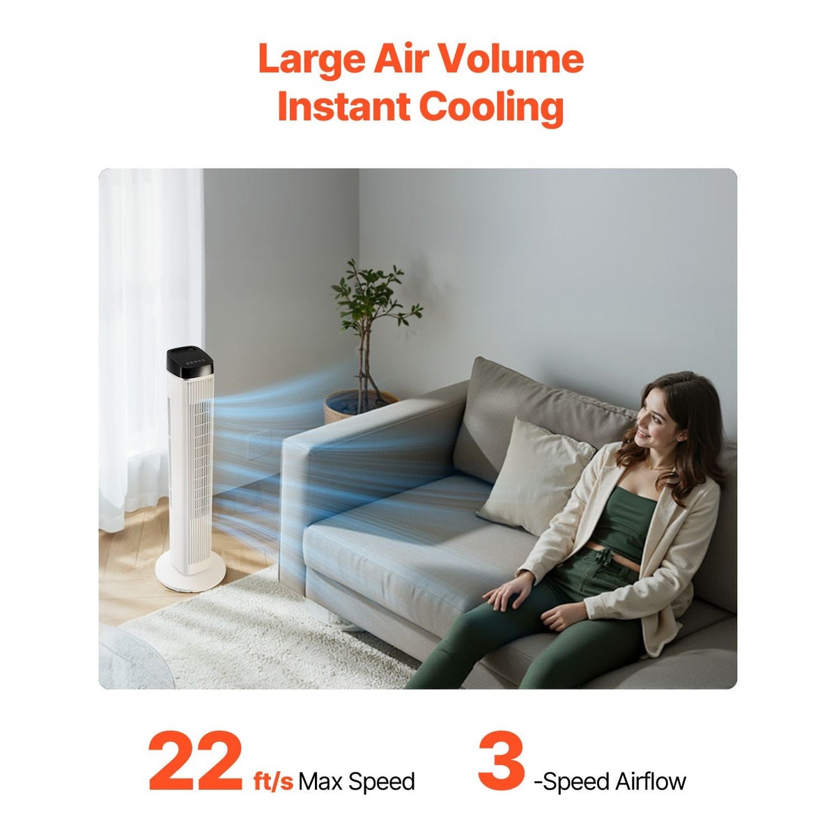 Tower Fan, 22 ft/s Velocity Quiet Floor Fan, 70° Oscillating Fans for Indoors with 3 Speeds, 4 Modes, 12H Timer, Portable Standing Bladeless Fan with Remote Control for Bedroom, Office, Home