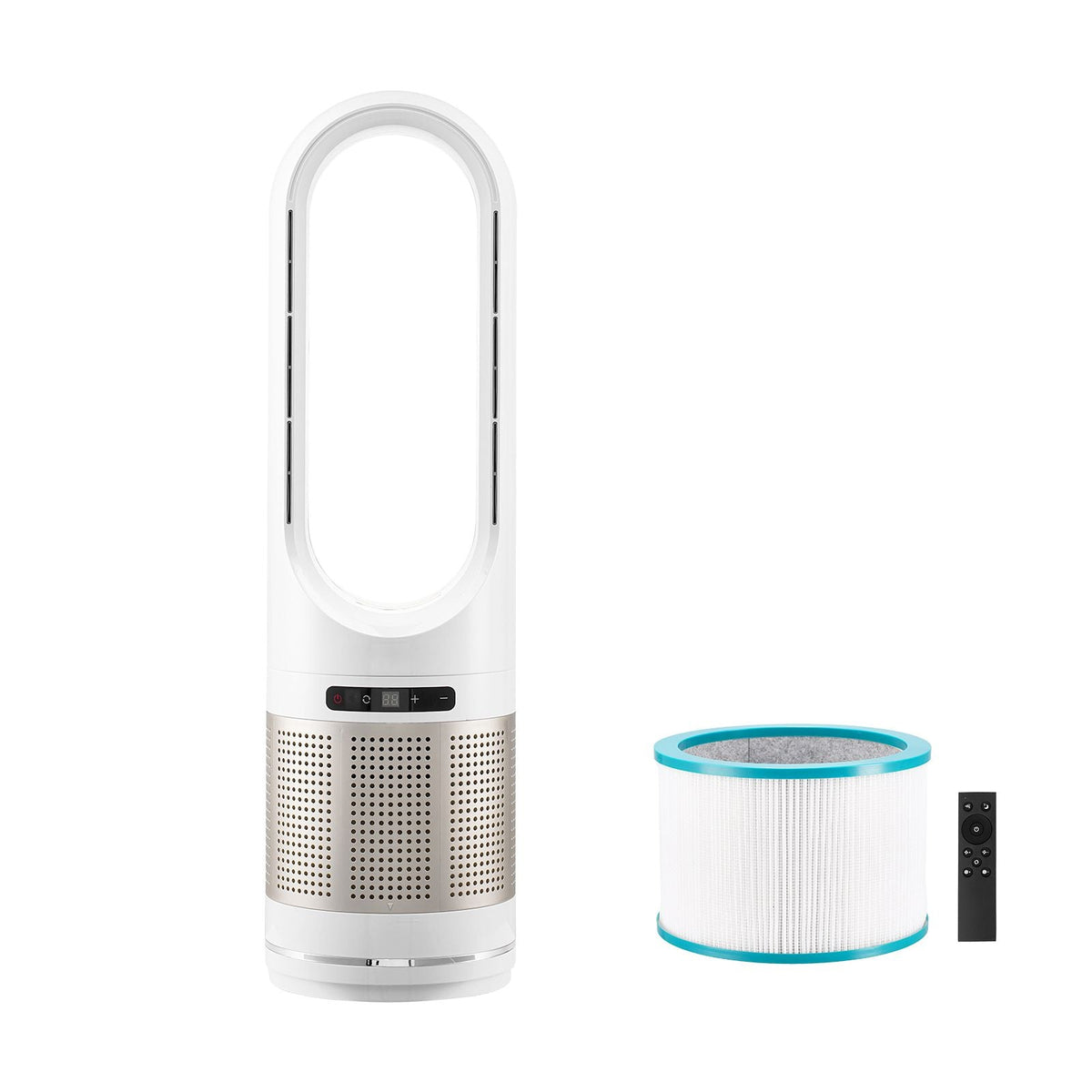 Tower Fan Bladeless, 16.4ft/s Velocity Floor Fan that Blows Cold Air, 80° Oscillating 8-Speed Fans, 8H Timer, Standing Fans with H13 HEPA Filtration, Remote Control & Air Purification Mode