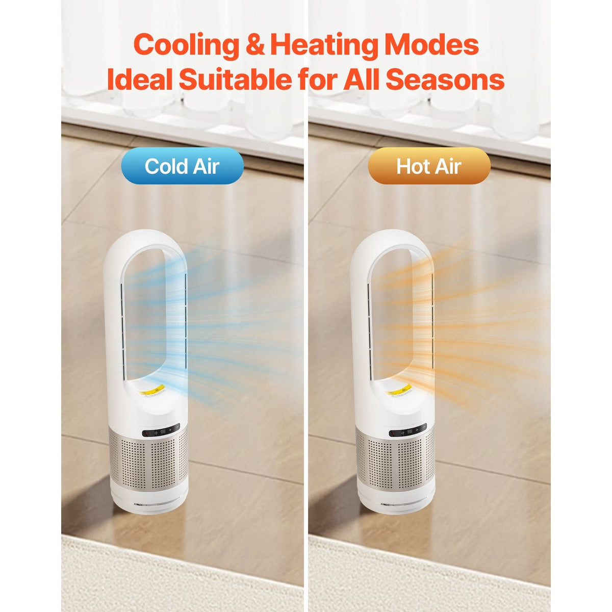 Tower Fan Bladeless, 16.4ft/s Velocity Floor Fan that Blows Cold Air, 80° Oscillating 8-Speed Fans, 8H Timer, Standing Fans with H13 HEPA Filtration, Remote Control & Air Purification Mode