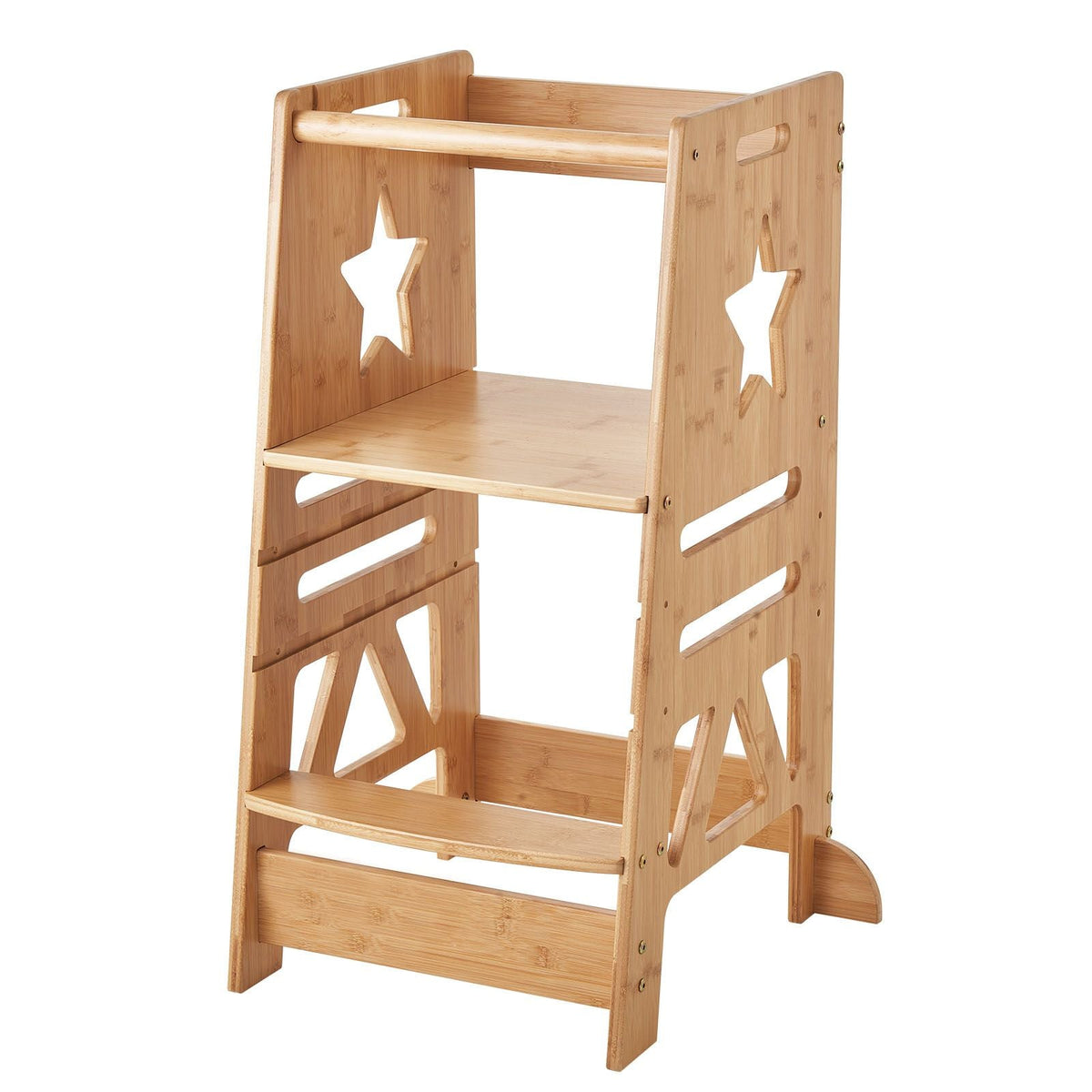 Tower Step Stool, 3-Level Height Adjustable Toddler Step Stools for Kids, Bamboo Kids Standing Tower Learning Stool with Safety Rail for Kitchen Counter Bathroom, 350LBS