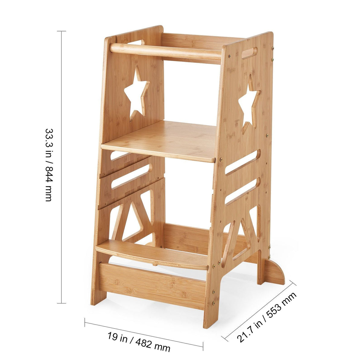 Tower Step Stool, 3-Level Height Adjustable Toddler Step Stools for Kids, Bamboo Kids Standing Tower Learning Stool with Safety Rail for Kitchen Counter Bathroom, 350LBS