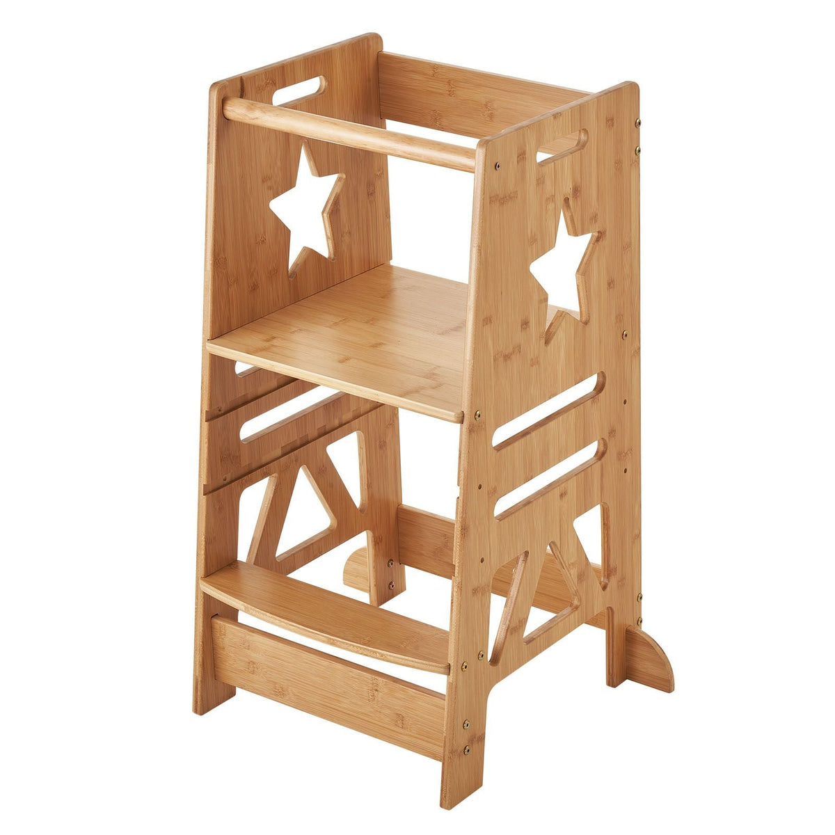 Tower Step Stool, 3-Level Height Adjustable Toddler Step Stools for Kids, Bamboo Kids Standing Tower Learning Stool with Safety Rail for Kitchen Counter Bathroom, 350LBS