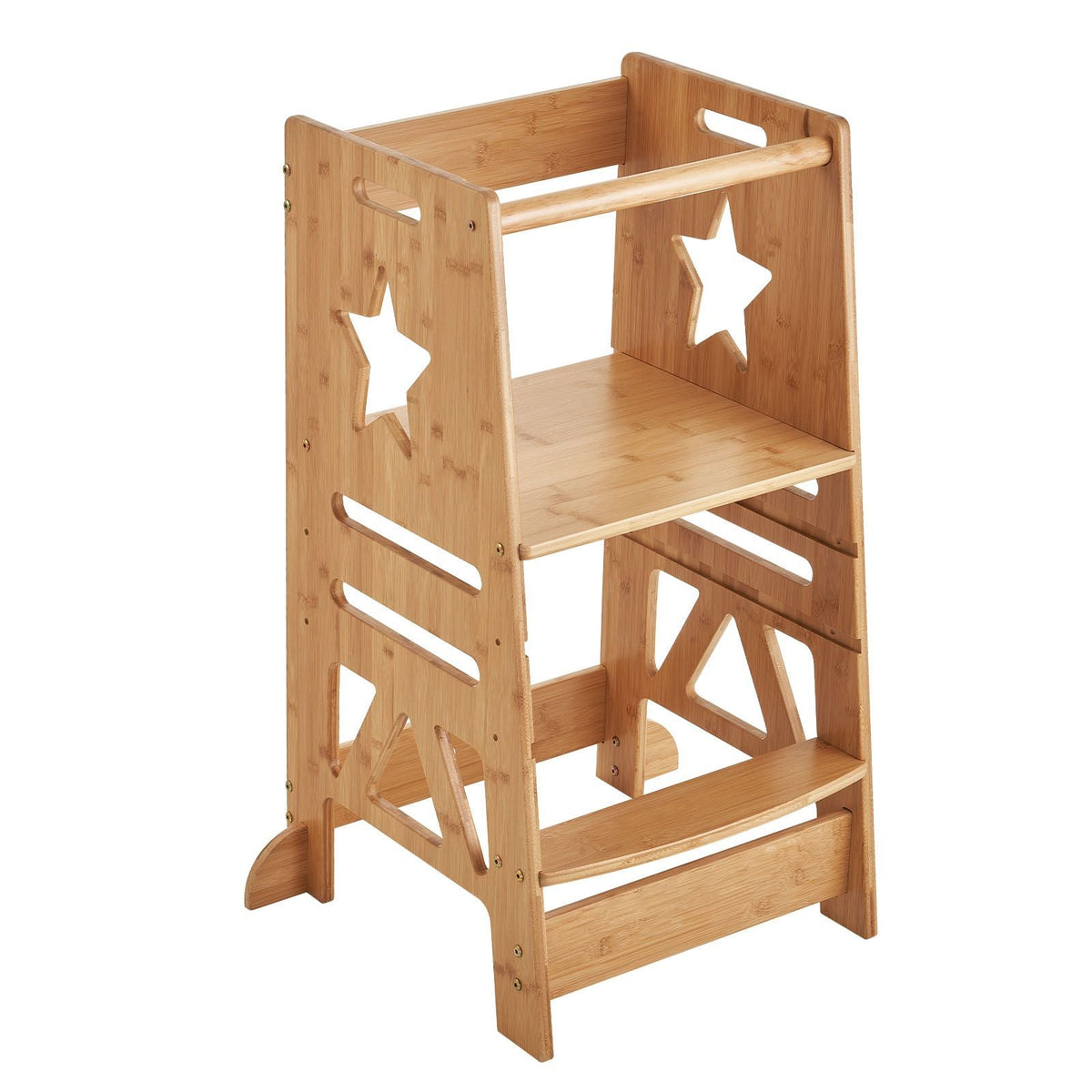 Tower Step Stool, 3-Level Height Adjustable Toddler Step Stools for Kids, Bamboo Kids Standing Tower Learning Stool with Safety Rail for Kitchen Counter Bathroom, 350LBS