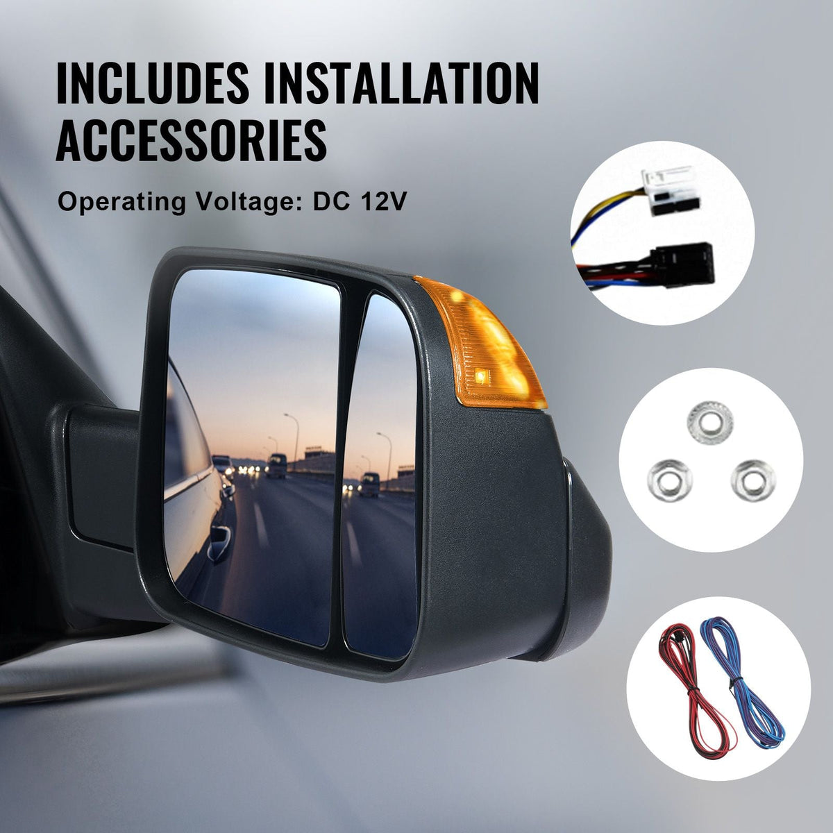Towing Mirrors, for 2009-2018 Dodge Ram 1500, 2010-2018 Ram 2500 3500, 2019-2023 Ram 1500 Classic Model, Power Heated with Signal Light & Puddle Light, Manual Controlling Flipping Folding, Black