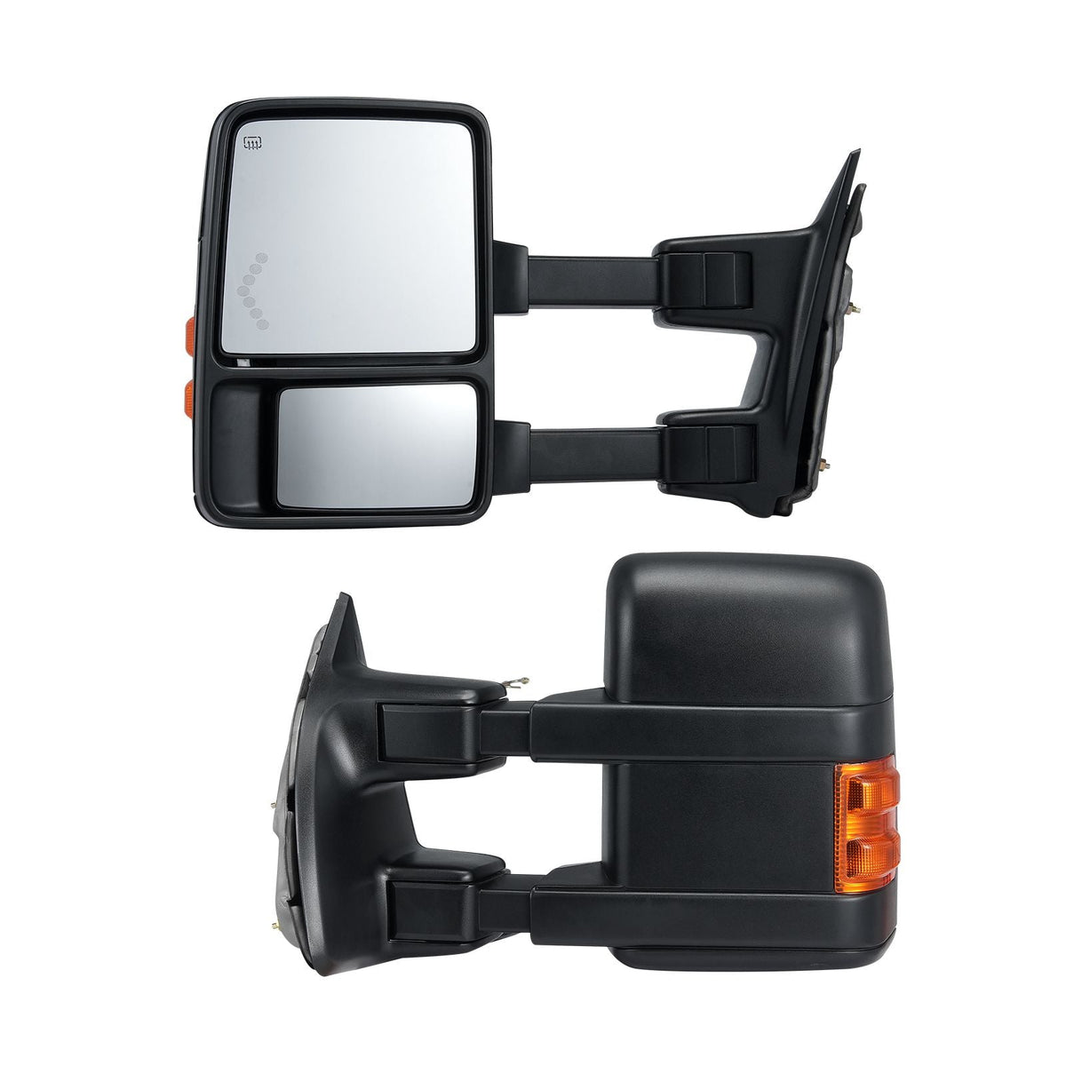 Towing Mirrors, Left & Right Pair Set for 1999-2007 Ford F250 F350 F450 F550, Power Heated with Signal Light, Plane & Convex Glass, Manual Controlling Telescoping Folding, Heating Defrost, Black