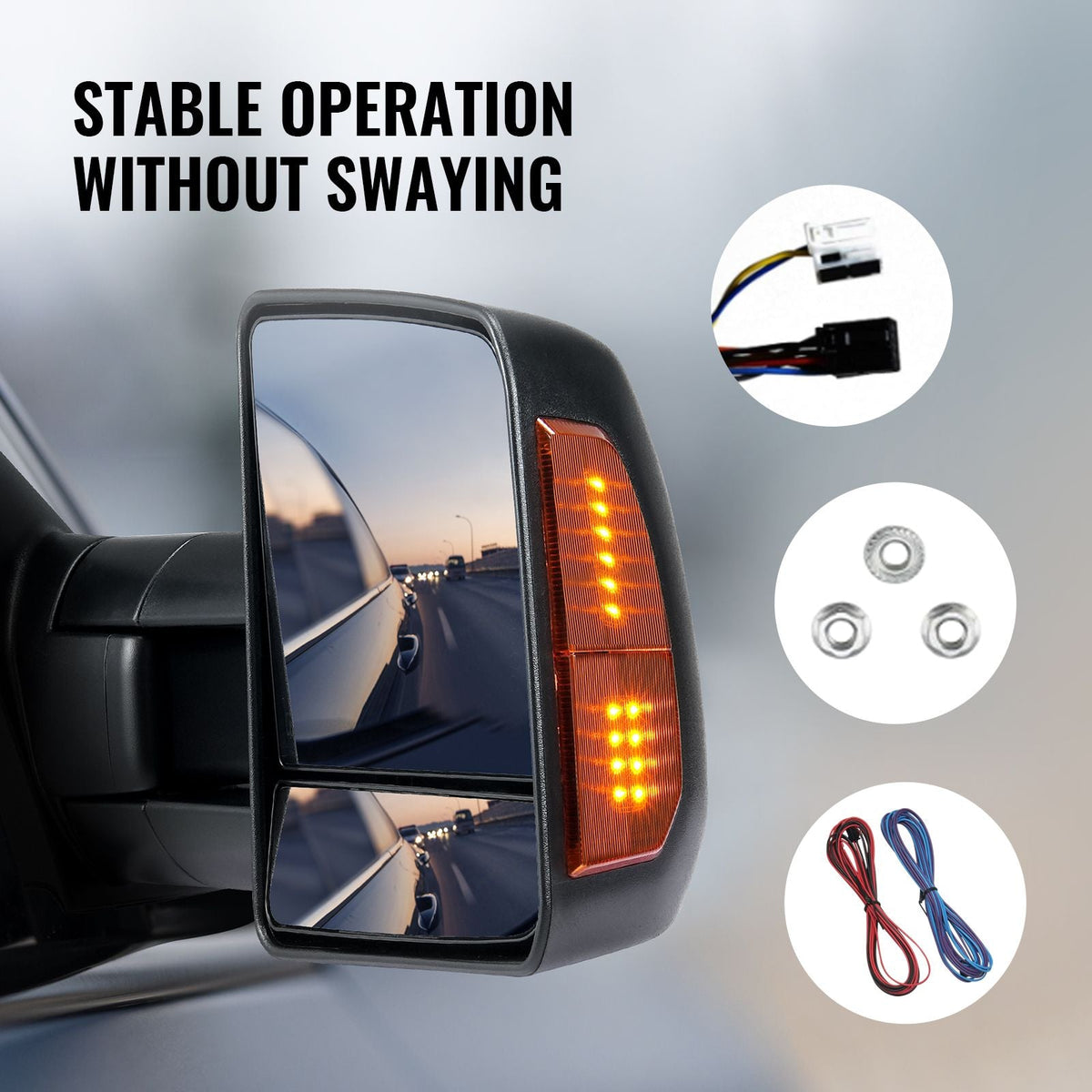 Towing Mirrors, Left & Right Pair Set for 2007-2016 Toyota Tundra, Power Heated Tow Mirror with Signal Light, Plane & Convex Glass, Manual Controlling Telescoping Folding, Heating Defrost, Black