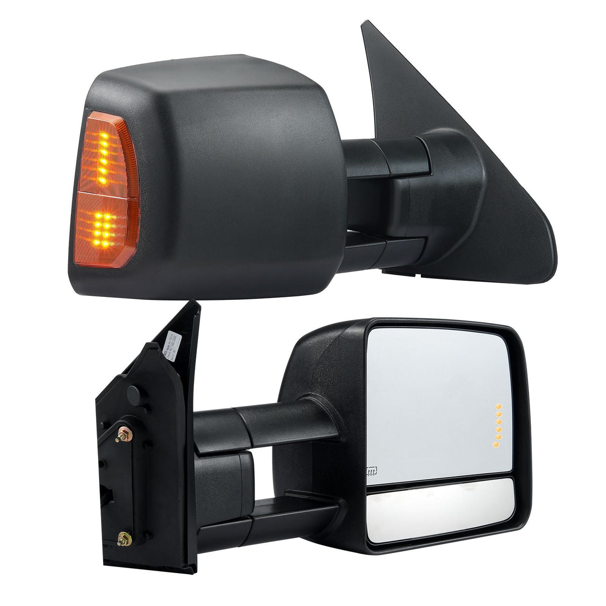 Towing Mirrors, Left & Right Pair Set for 2007-2016 Toyota Tundra, Power Heated Tow Mirror with Signal Light, Plane & Convex Glass, Manual Controlling Telescoping Folding, Heating Defrost, Black