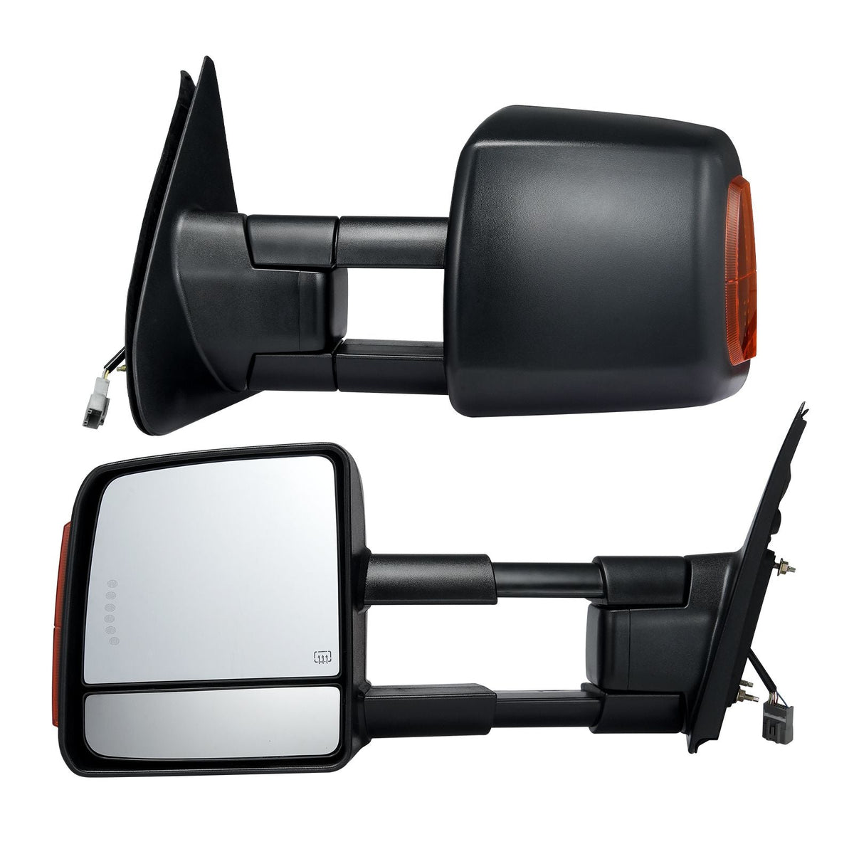Towing Mirrors, Left & Right Pair Set for 2007-2016 Toyota Tundra, Power Heated Tow Mirror with Signal Light, Plane & Convex Glass, Manual Controlling Telescoping Folding, Heating Defrost, Black