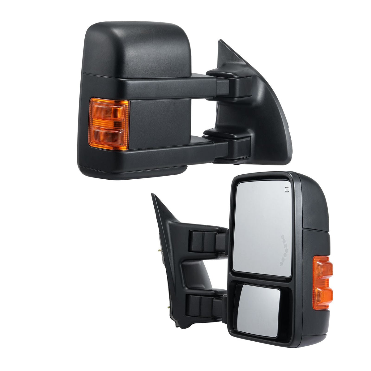 Towing Mirrors, Left & Right Pair Set for 2008-2016 Ford F250 F350 F450 F550, Power Heated with Signal Light, Plane & Convex Glass, Manual Controlling Telescoping Folding, Heating Defrost, Black
