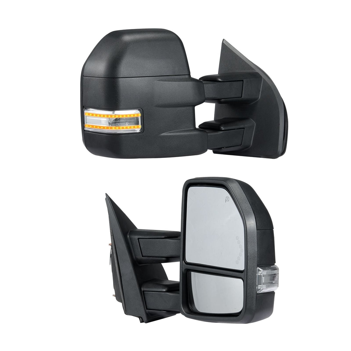 Towing Mirrors, Left & Right Pair Set for 2015-2018 Ford F150, Power Heated with Signal Light & Puddle Light, Plane & Convex Glass, Manual Controlling Telescoping Folding, Heating Defrost, Black