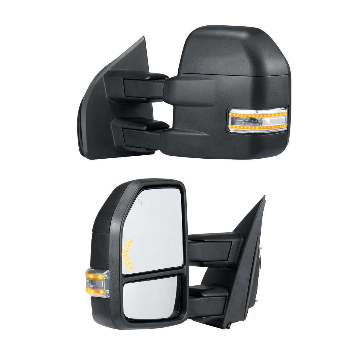 Towing Mirrors, Left & Right Pair Set for 2015-2018 Ford F150, Power Heated with Signal Light & Puddle Light, Plane & Convex Glass, Manual Controlling Telescoping Folding, Heating Defrost, Black