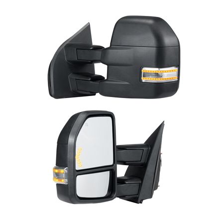 Towing Mirrors, Left & Right Pair Set for 2015-2018 Ford F150, Power Heated with Signal Light & Puddle Light, Plane & Convex Glass, Manual Controlling Telescoping Folding, Heating Defrost, Black