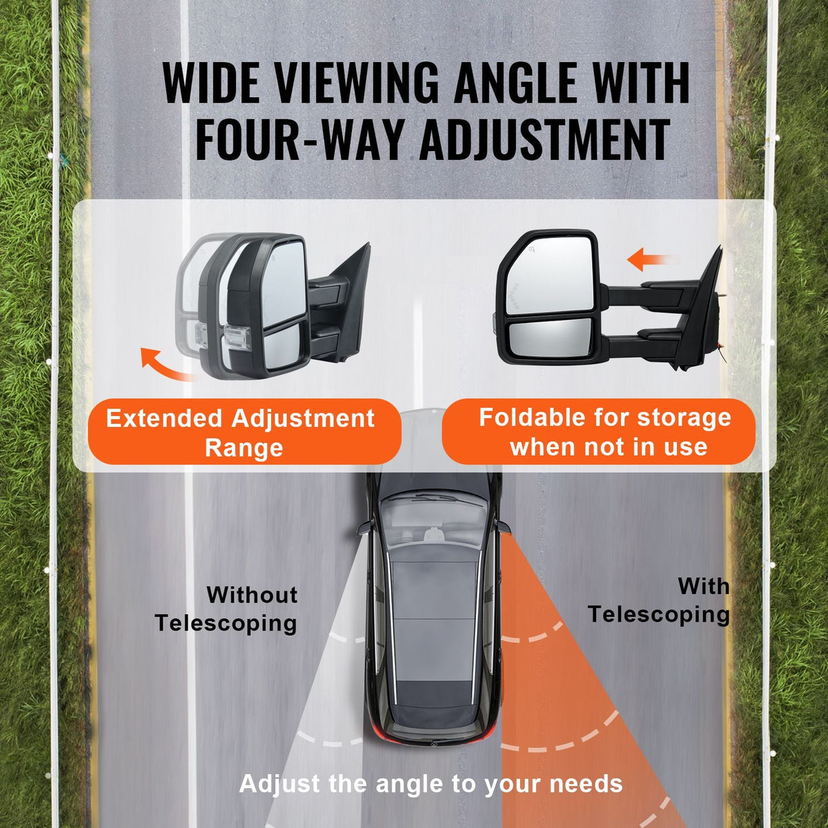 Towing Mirrors, Left & Right Pair Set for 2015-2018 Ford F150, Power Heated with Signal Light & Puddle Light, Plane & Convex Glass, Manual Controlling Telescoping Folding, Heating Defrost, Black