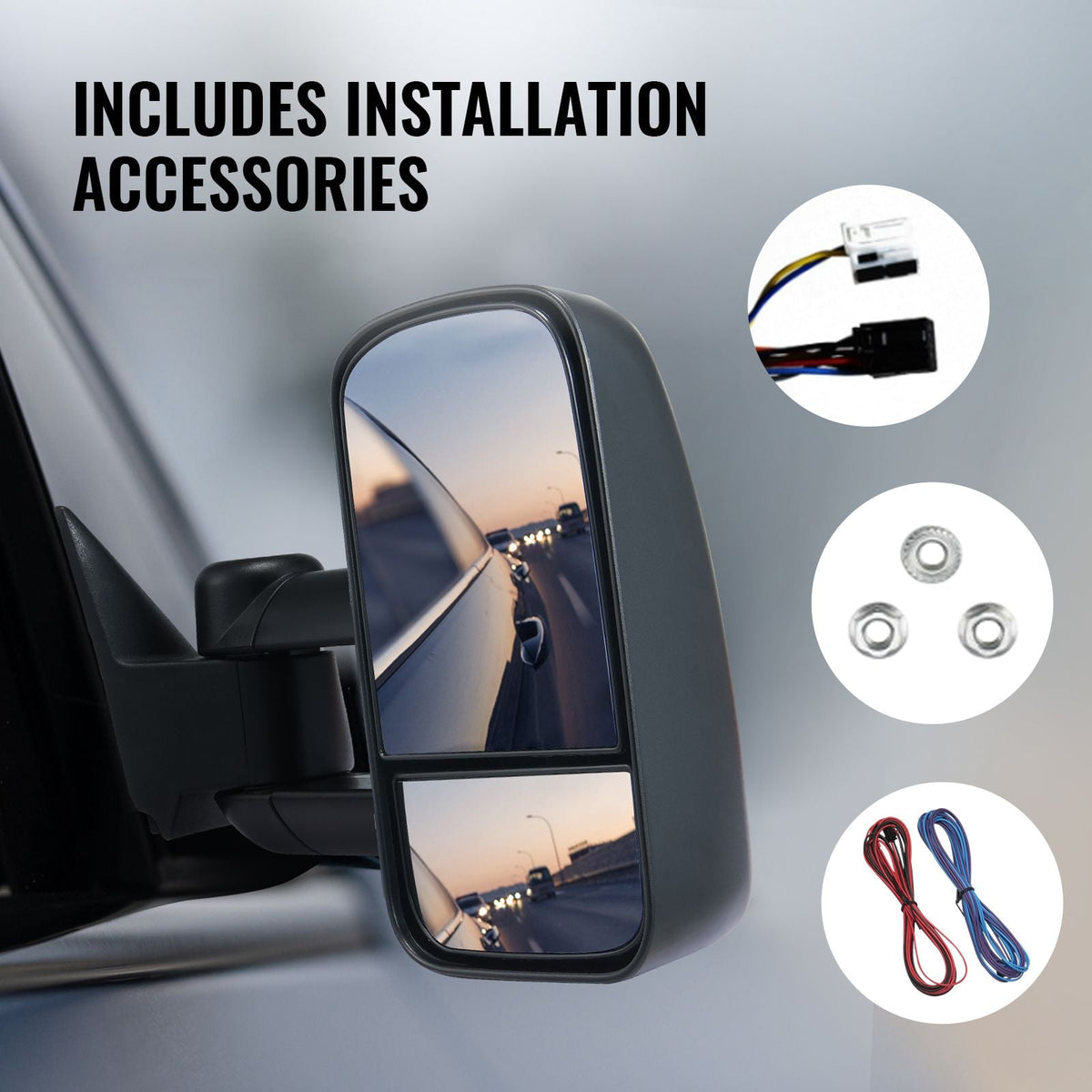 Towing Mirrors, Left & Right Pair Set for Chevrolet Silverado (1988-1998)/GMC, Tow Mirror with Plane and Convex Glass, Manual Controlling Telescoping Folding, and Four-Way Adjustment, Black