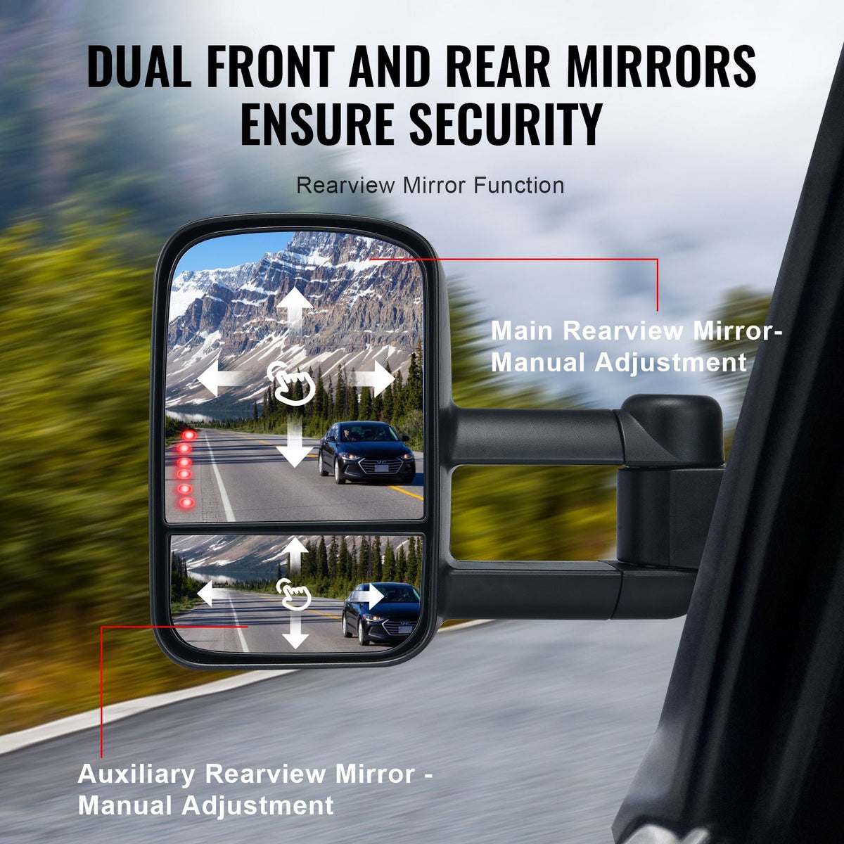 Towing Mirrors, Left & Right Pair Set for Chevrolet Silverado (1999-2007)/GMC/Cadillac, Tow Mirror with Plane & Convex Glass, Manual Controlling Telescoping Folding, Four-Way Adjustable, Black