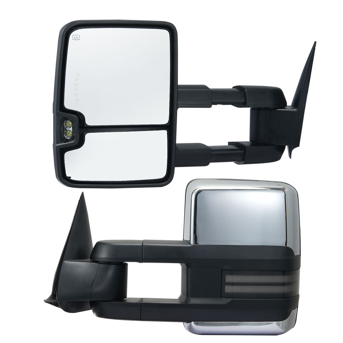 Towing Mirrors, Left & Right Pair Set for Chevrolet Silverado (2003-2007)/GMC/Cadillac, Power Heated Tow Mirror with Signal Light, Manual Controlling Telescoping Folding, Heating Defrost, Silver