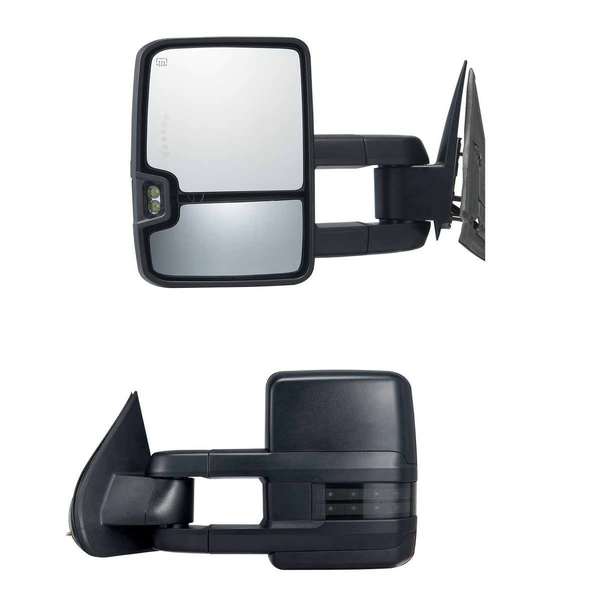 Towing Mirrors, Left & Right Pair Set for Chevrolet Silverado (2003-2007)/GMC/Cadillac, Power Heated with Signal Light & LED Driving Light, Manual Telescoping Folding, and Heating Defrost, Black