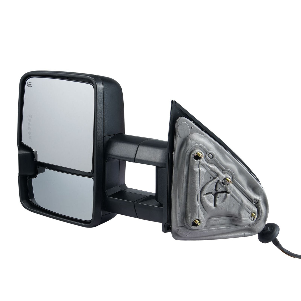 Towing Mirrors, Left & Right Pair Set for Chevrolet Silverado (2003-2007)/GMC/Cadillac, Power Heated with Signal Light & LED Driving Light, Manual Telescoping Folding, and Heating Defrost, Black