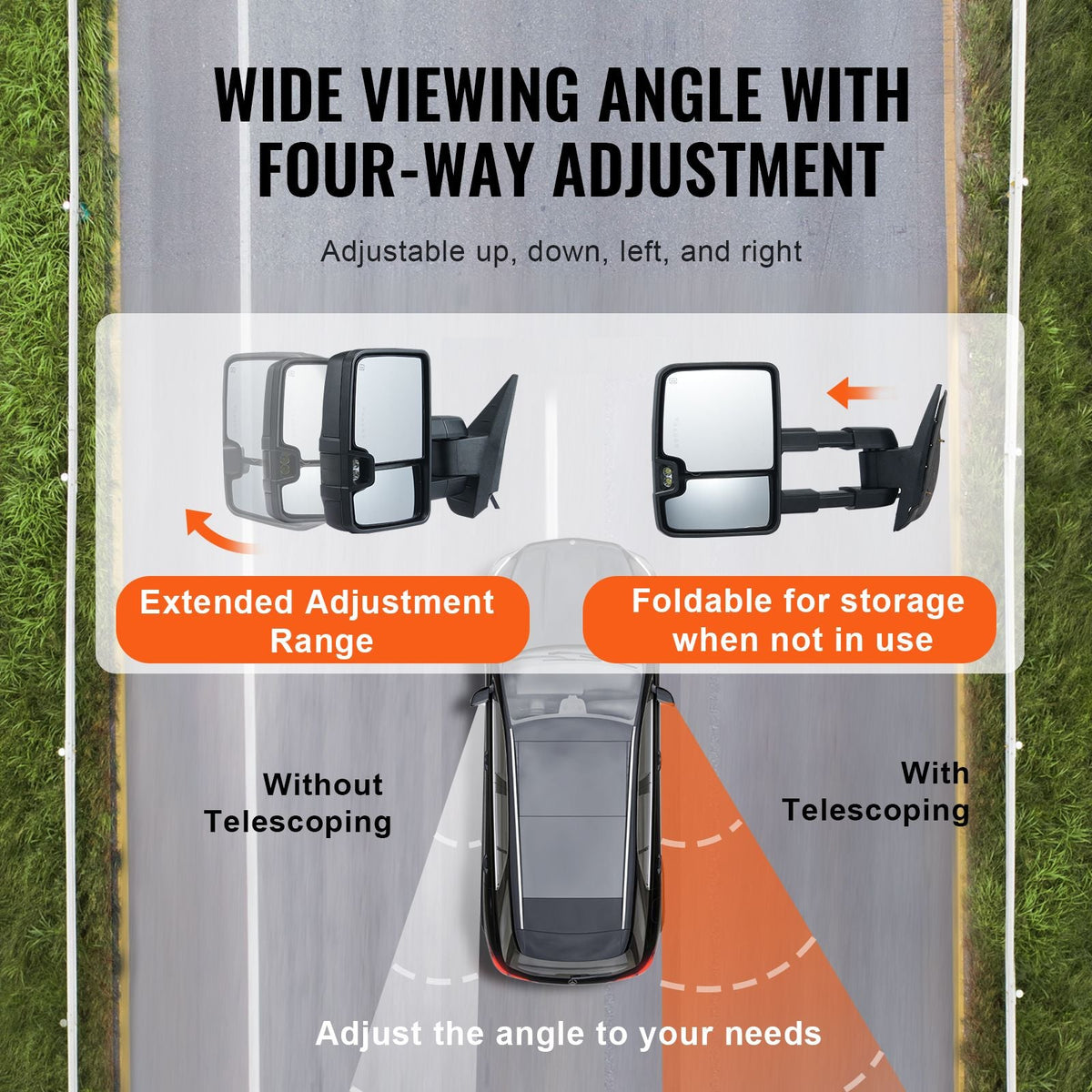 Towing Mirrors, Left & Right Pair Set for Chevrolet Silverado (2003-2007)/GMC/Cadillac, Power Heated with Signal Light & LED Driving Light, Manual Telescoping Folding, and Heating Defrost, Black