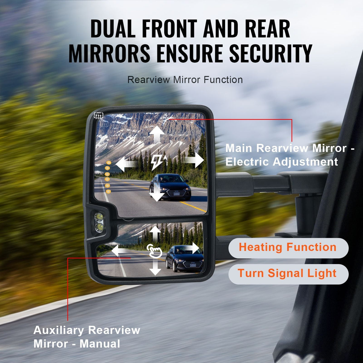 Towing Mirrors, Left & Right Pair Set for Chevrolet Silverado (2014-2019)/GMC, Power Heated with Signal Light & LED Driving Light, Manual Controlling Telescoping Folding, Heating Defrost, Black
