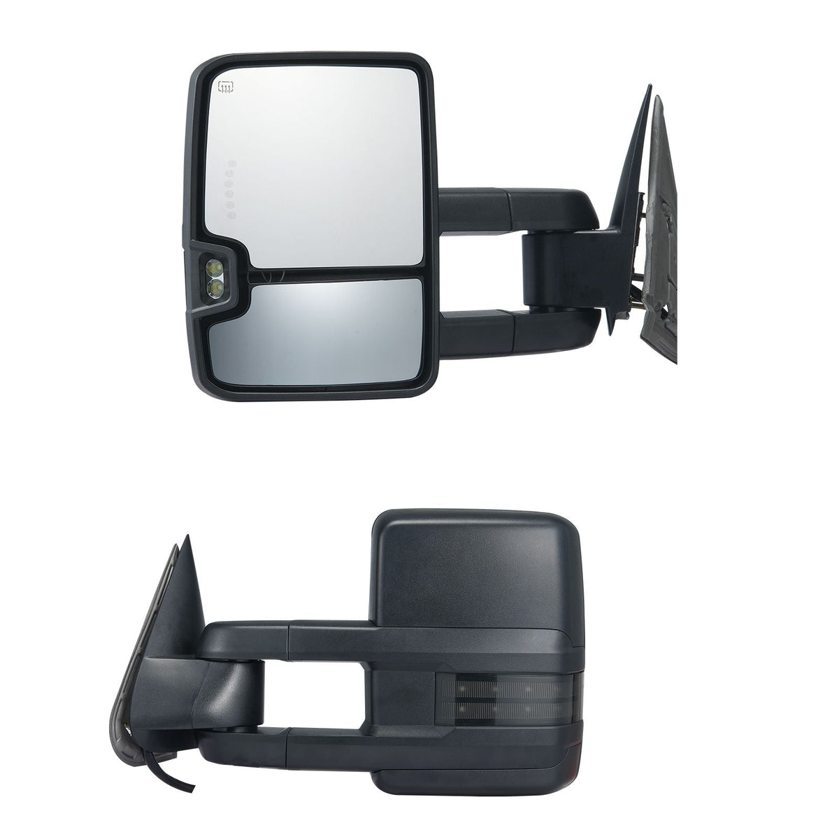 Towing Mirrors, Left & Right Pair Set for Chevrolet Silverado (2014-2019)/GMC, Power Heated with Signal Light & LED Driving Light, Manual Controlling Telescoping Folding, Heating Defrost, Black
