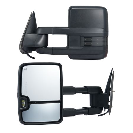 Towing Mirrors, Left & Right Pair Set for Chevrolet Silverado (2014-2019)/GMC, Power Heated with Signal Light & LED Driving Light, Manual Controlling Telescoping Folding, Heating Defrost, Black