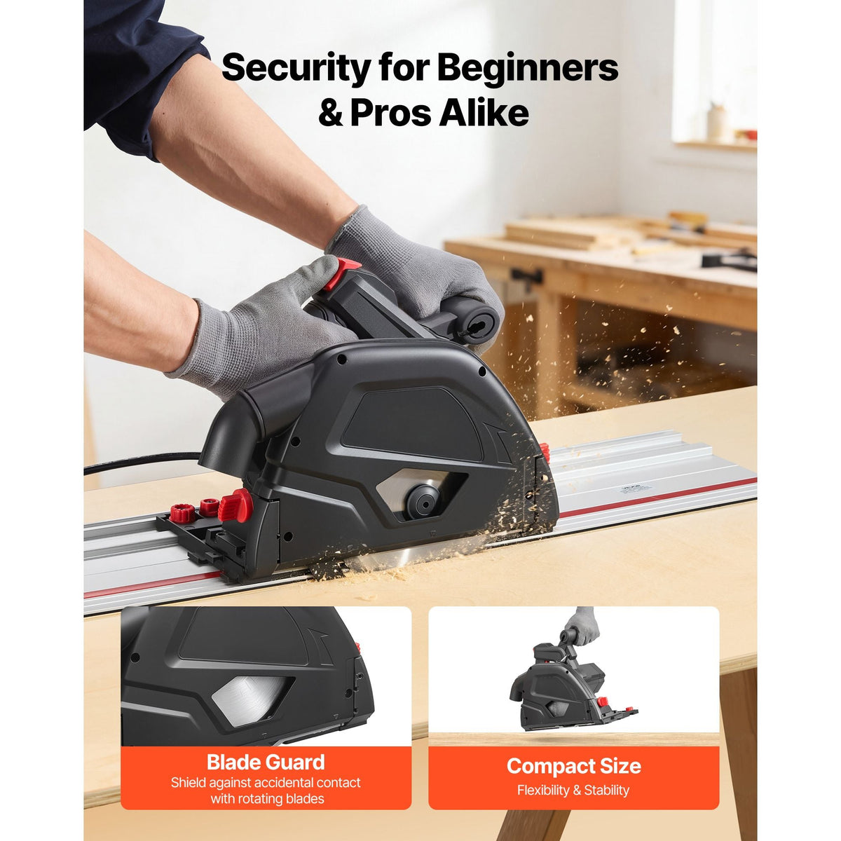 Track Saw, 6-1/2-Inch, Plunge-Cut Circular Saw Kit, Tracksaw with 48-Tooth Carbide-Tipped Blade, 0-45° Angle Adjustment, 2.16 in Cutting Depth, for Wood, Plastic, Guide Rail Not Included, Black