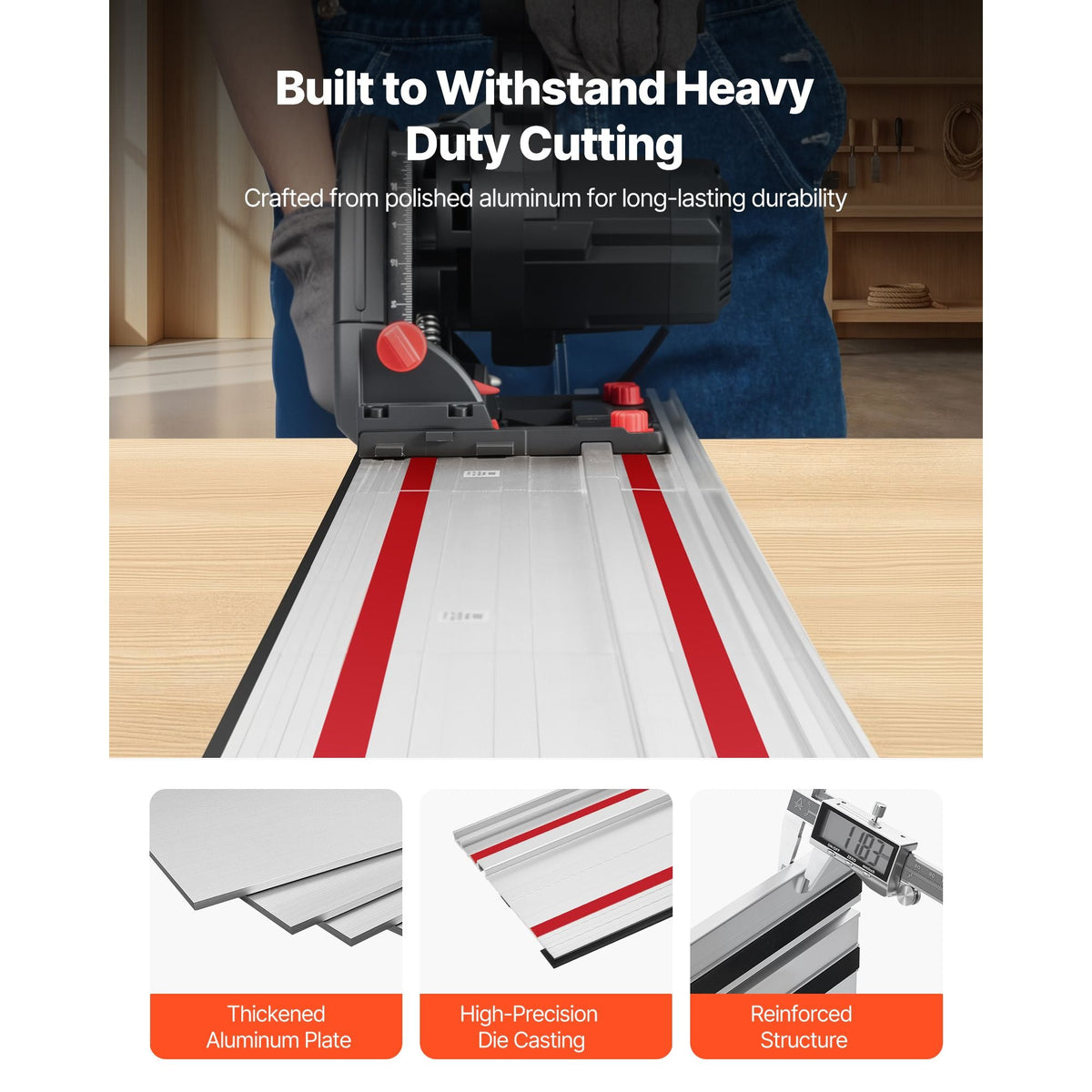 Track Saw Guide Rail, 110-Inch Cutting Range, Kit Includes 4 x 27.5 in Aluminum Extruded Guide Rails and 3 Connectors, Compatible with Makita, Festool & WEN Track Saws, for Woodworking Projects