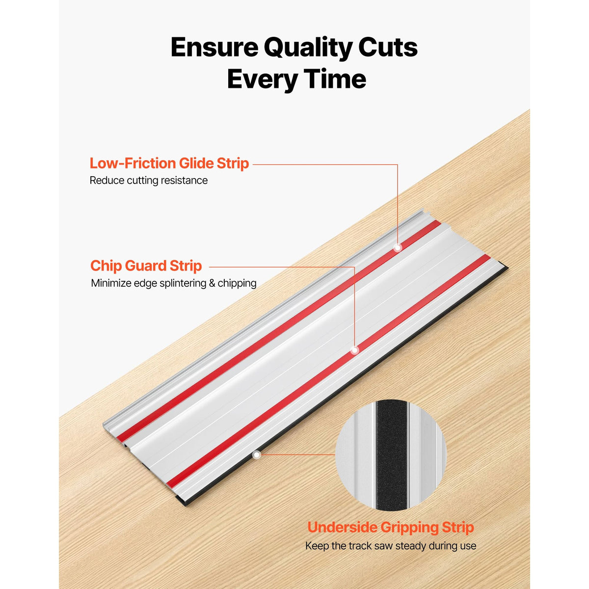 Track Saw Guide Rail, 110-Inch Cutting Range, Kit Includes 4 x 27.5 in Aluminum Extruded Guide Rails and 3 Connectors, Compatible with Makita, Festool & WEN Track Saws, for Woodworking Projects