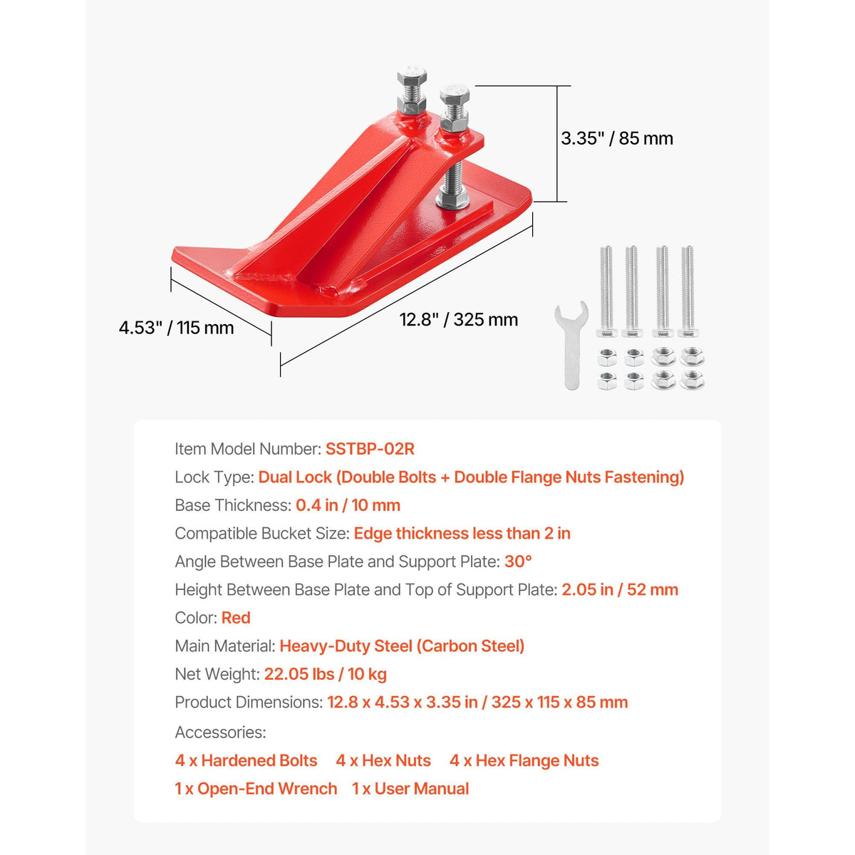 Tractor Bucket Protector, 2PCS Heavy Duty Steel Bucket Edge Protectors, Edge Tamer Anti-Skid Device with Double Hexagon Lock Nuts and Bolts, for Snow, Leave Removal & Spreading Gravel (Red)