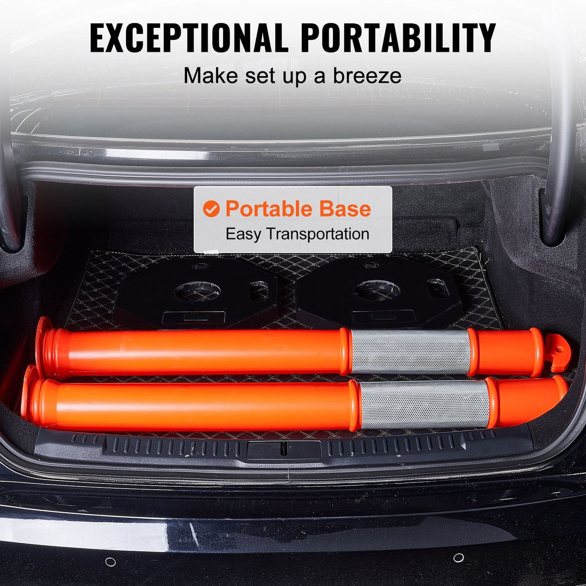 Traffic Delineator Post Cones, 2 Pack, Traffic Safety Delineator Barrier with 16.93 x 16.93 in Rubber Base, for Traffic Control Warning Outdoor Indoor Use Parking Lot Construction Caution Roads