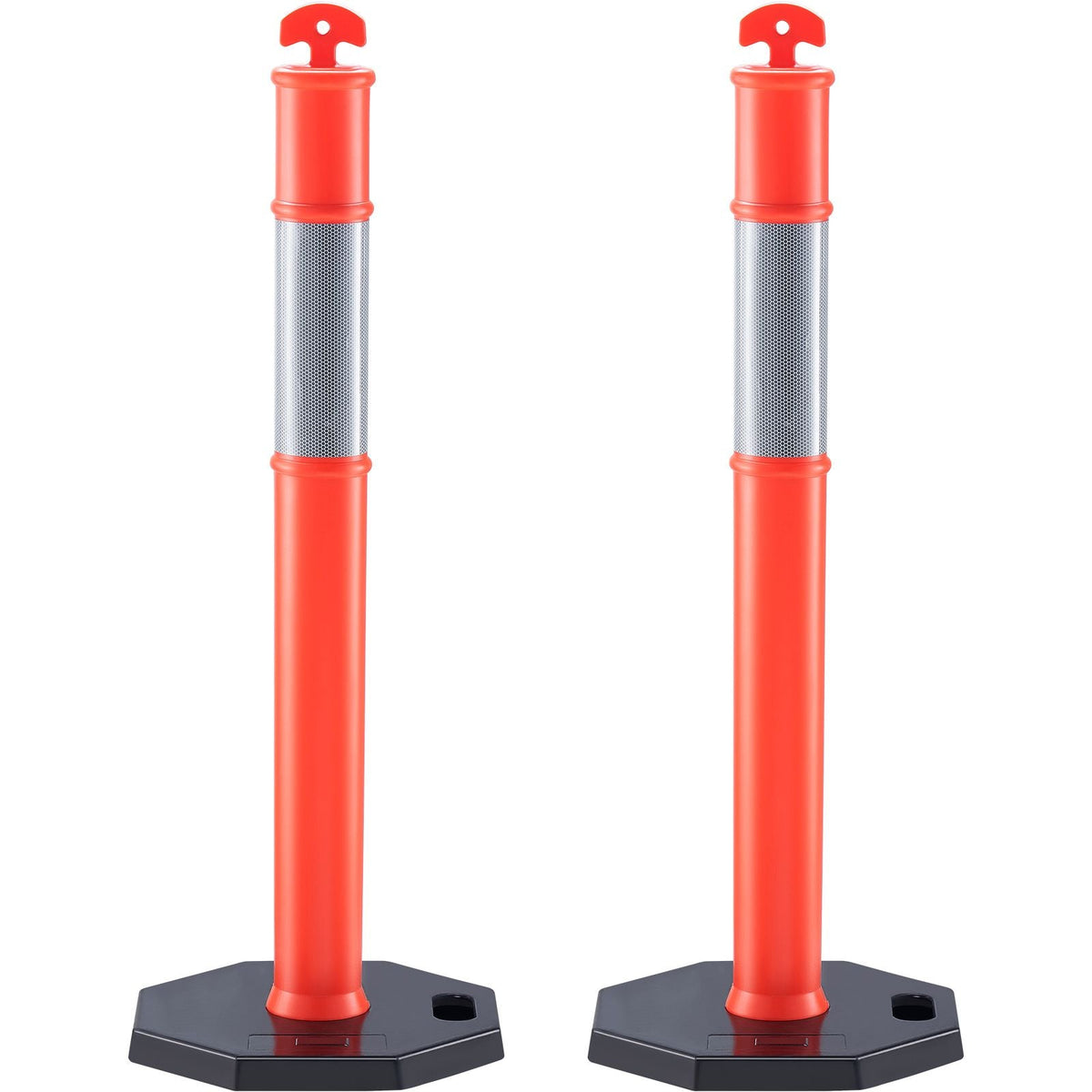 Traffic Delineator Post Cones, 2 Pack, Traffic Safety Delineator Barrier with 16.93 x 16.93 in Rubber Base, for Traffic Control Warning Outdoor Indoor Use Parking Lot Construction Caution Roads