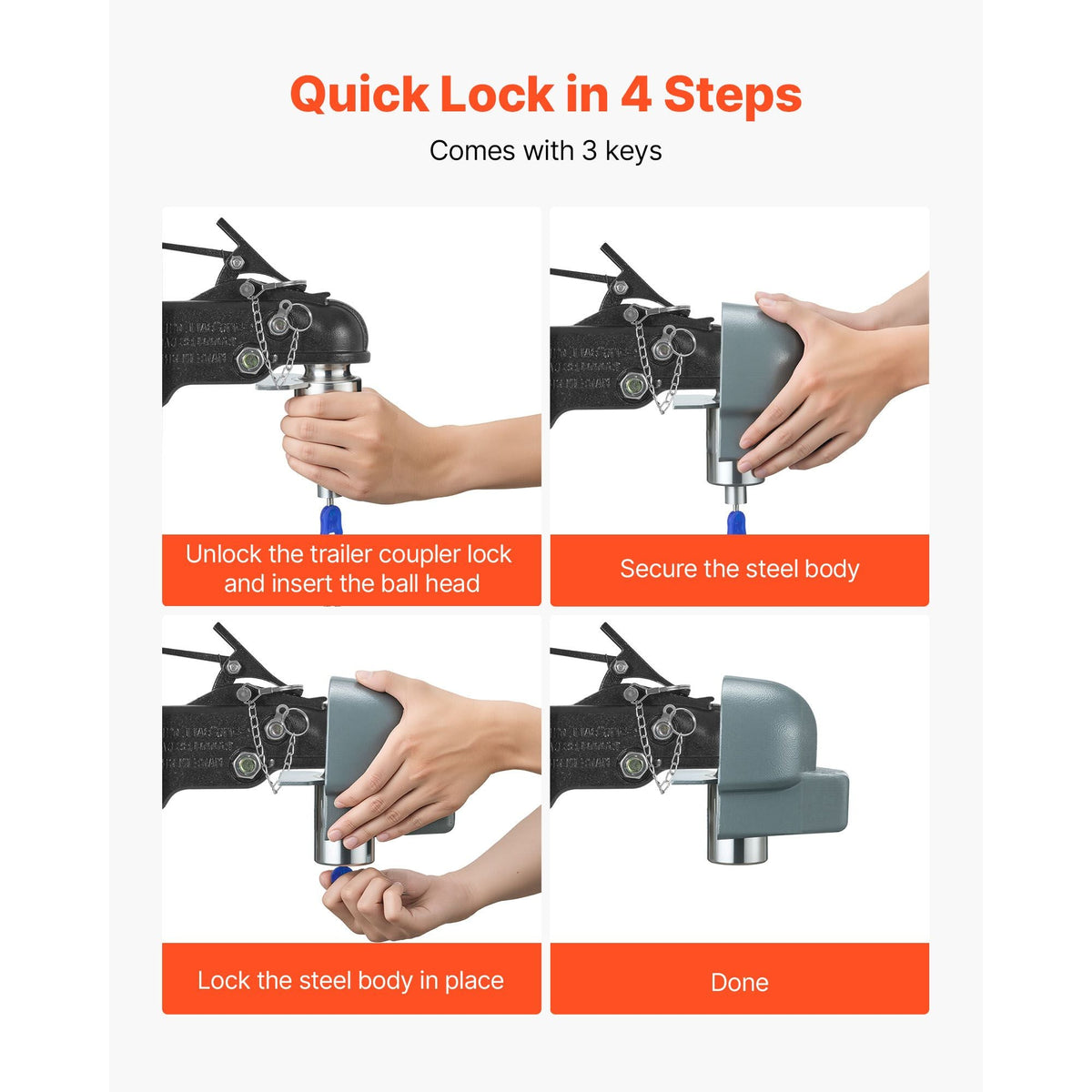 Trailer Coupler Lock, Fits 2-5/16-Inch Cast/Bulldog Trailer Couplers, Heavy Duty Trailer Hitch Lock with 3 Keys, Corrision-resistant, Anti-Theft Coupler Ball Locks for RV, Trailer, Boat, Black